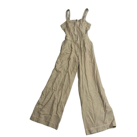 FREE PEOPLE CALL ON ME ONE PIECE WIDE LEG JUMPSUIT IN KHAKI Jumpsuit Mechanic Ov - Picture 1 of 11